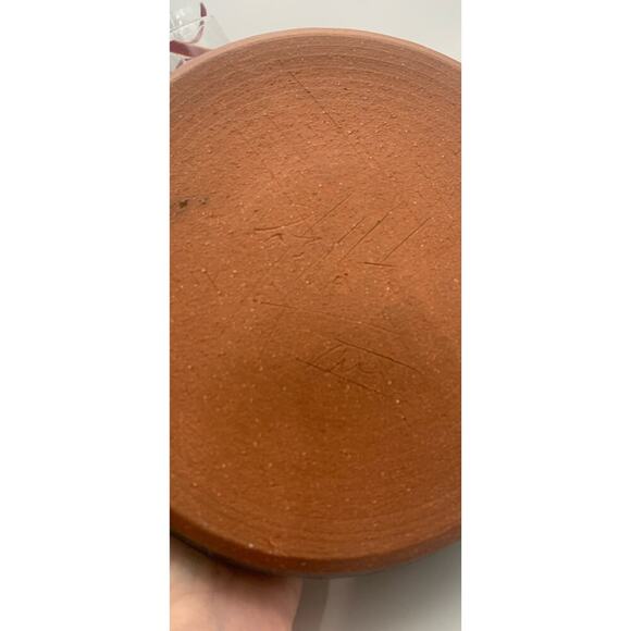 Vintage Signed Art Pottery Bowl Blue Drop Glaze Handles 8+ Inches Wide - Picture 6 of 7